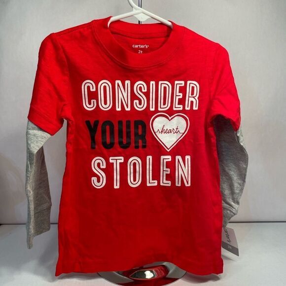 CARTER’S RED AND GRAY LONG SLEEVE T-SHIRT SIZE 2T - Picture 1 of 4